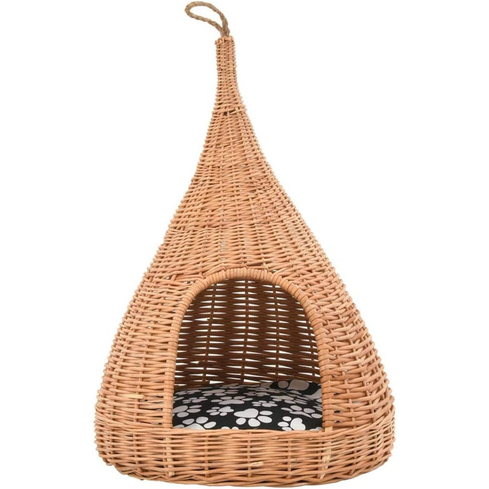 Будиночок для котів з подушкою з натуральної лози Tipi, кошик-лежанка, котяча хатка, котяче ліжко vidaXL