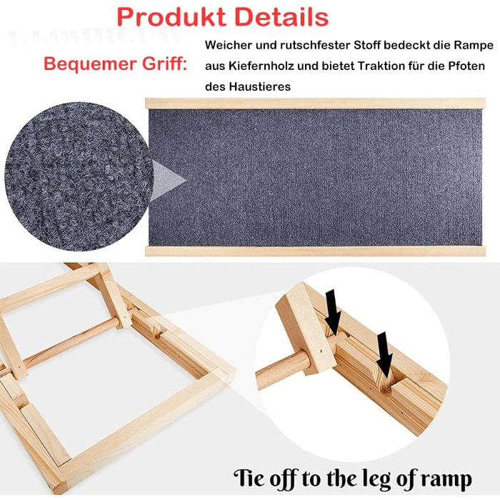 Сходинки для собак, складані, для дивана, авто та ліжка. Дерев'яна рампа для собак, регульована висота 30/40/50/60 см, з антиковзким килимком (70х35х30/40 см)