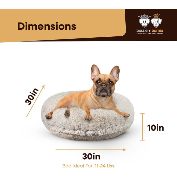 Ліжко для собак Bessie and Barnie Bagel Donut, плюшеве штучне хутро, кругла форма, водонепроникна підкладка, знімний і праний чохол, заспокійливе, різні розміри і кольори
