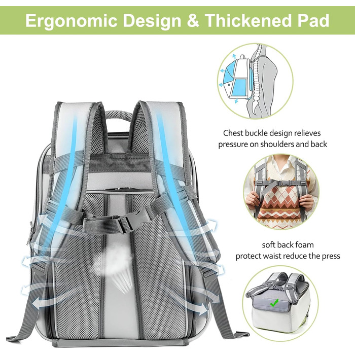 Рюкзак-переноска для тварин Galatée, розширюваний, для котів та маленьких собак (зелений)