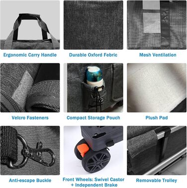 Транспортна переноска для котів та собак на 20 кг з 2 відділеннями, колесами та телескопічним ручками (чорна)