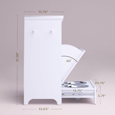 Roomfitters шафа для собак з годівницею, подвійна миска з нержавіючої сталі, кормовий столик з ящиком для зберігання, білий, для котів і собак
