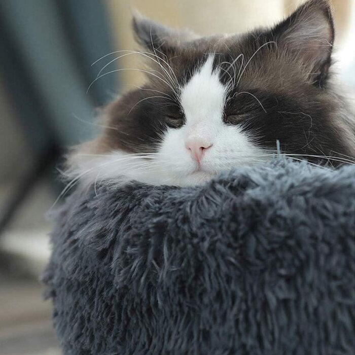 Кругле ліжко для собак та котів, м'яке, плюшеве, темно-сіре, 70 см