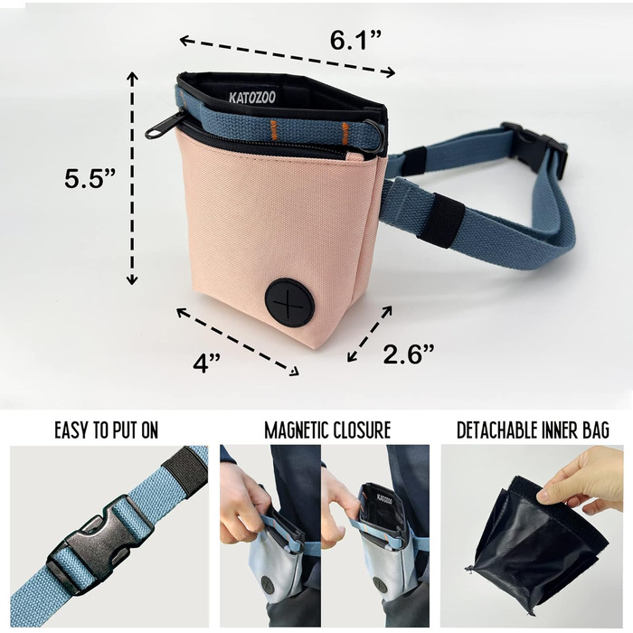 Сумка для ласощів для собак з клікером для дресирування, набір для дресирування собак, магнітна застібка, навчання без рук (Рожевий)