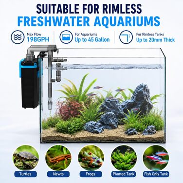 Фільтр для акваріума FZONE Aquarium-Rückfilter 4-ступеневий для міні та нано акваріумів, 106 GPH, з регулюванням потоку та насадкою-дощом (L)
