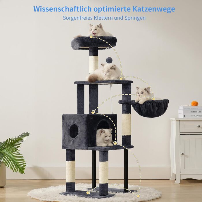 Котячий будиночок Heybly Kratzbaum HCT200SW: зручний когтетоп з будиночком, стійка конструкція, 125 см (димно-сірий)