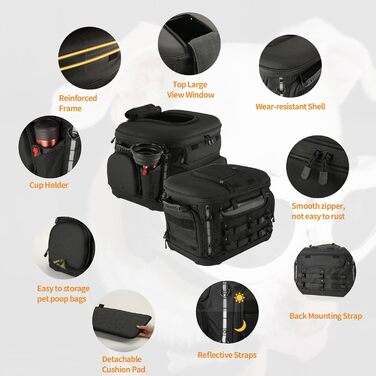 Транспортна сумка для собак та котів UALLIN, водонепроникна, для мотоциклів Harley-Davidson (Road Glide, Street Glide, CVO, Road King, Touring, Trike), Can-Am з багажником, до 9 кг, чорна