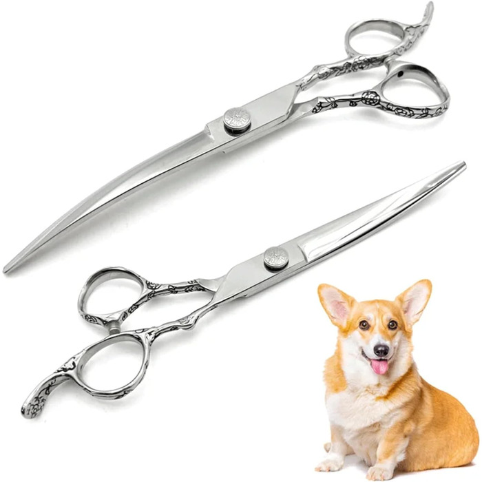 Професійна вигнута ножиця для грумінгу собак та котів з нержавіючої сталі 440C (7.5 дюймів)