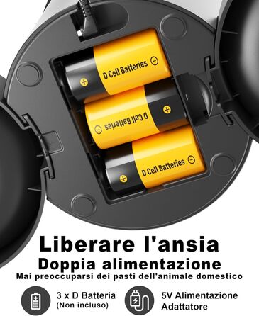 Автоматична годівниця для двох котів, програмована, 6 порцій на день, 12 порцій в одній годівлі, сухий корм, подвійна подача, 4,2 л, подвійні миски з нержавіючої сталі, чорна