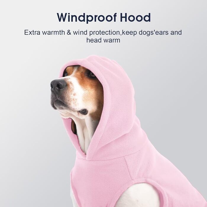 Теплий флісовий світшот-худі IECOii для великих собак, рожевий, 4XL. Комфортний пуловер з капюшоном для холодних днів, підходить для доберманів та інших великих порід.