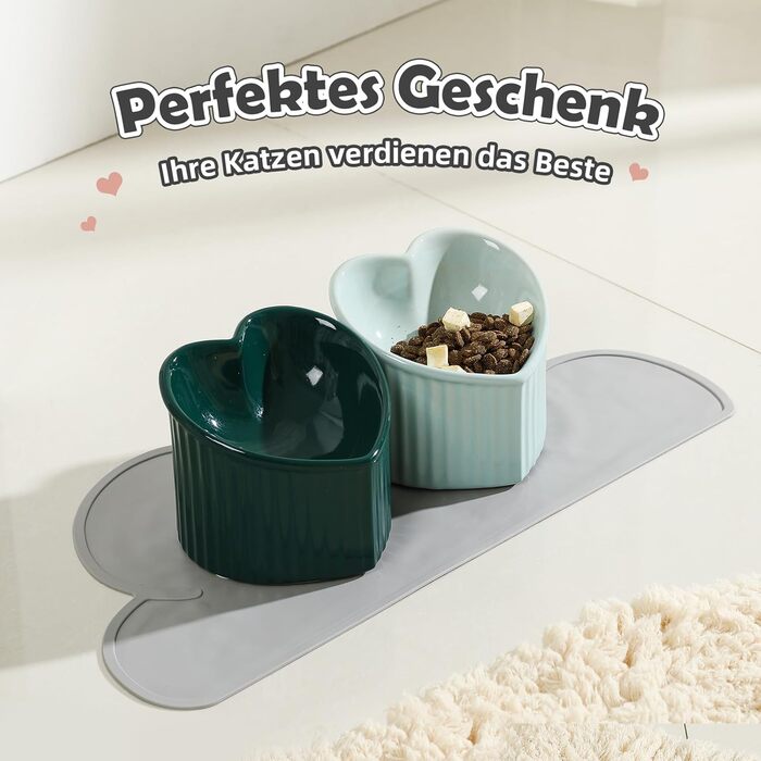 Набір мисок для котів Katzennapf Set: підняті миски, кераміка, проти ковзання, набір з 2 шт., зелений & темно-зелений