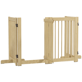 PawHut Barrier Dog Freestanding, 200 см, Ворота для собак Складні з дверима, Дерево, Натуральне Дерево