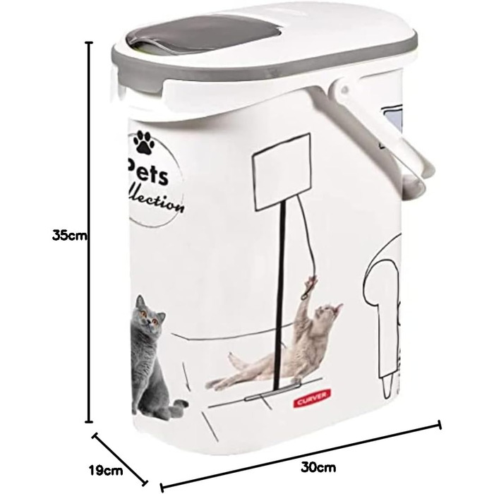 Контейнер для корму Curver Pets Collection 10 л/4 кг, герметичний, білий, для котів, 19x30x35 см