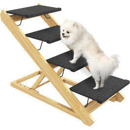 PawHut Сходинка для собак 4-ступенева, регульована висота 62,5 см, з антиковзким покриттям, складана, для собак та котів, великі породи до 40 кг, колір: натуральний