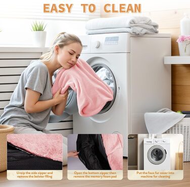 Ліжко для собак та людей NESTROAD, 180x114x35 см, рожеве. Зручне ліжко-мішок з штучним хутром, ковдрою та подушкою.