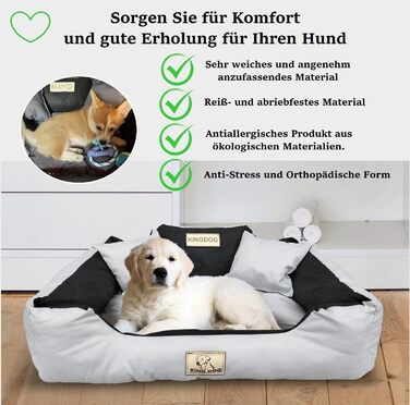 Крісло-ліжко для собак великих порід King Dog, велике, миється, з іменем, водонепроникне, силіконова наповнювач (світло-сірий, S 55 x 45 см)