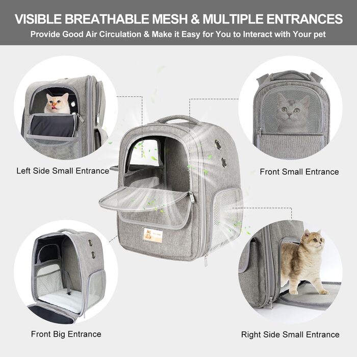 Рюкзак-переноска для котів та собак, дихаючий, сірий | Qlfyuu