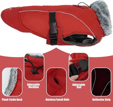 Зимовий теплий плащ для великих собак - вітронепроникний, світловідбиваючий, з регульованим коміром та кнопками, водовідштовхуюча флісова жилетка для Golden Red S