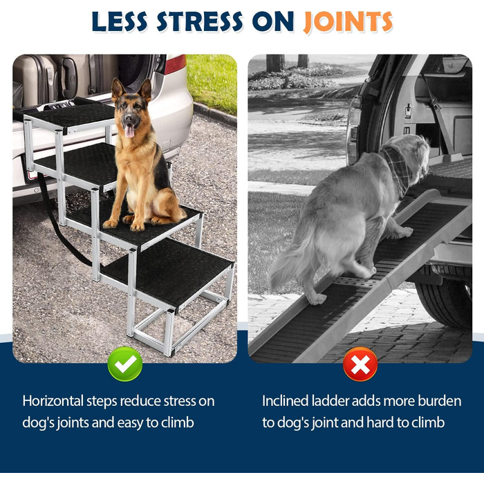 Сходинка для собак у машину: легка алюмінієва складана пандус для домашніх тварин з неслизькою поверхнею (4 сходинки)