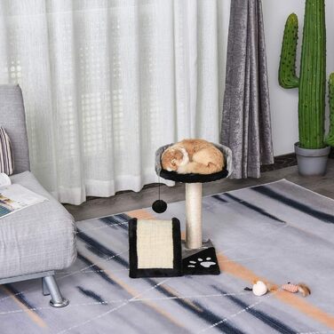 Кігтеточка для котів PawHut - кігтеточка-дерево з іграшками, чорна, 35,5 x 37 x 46 см