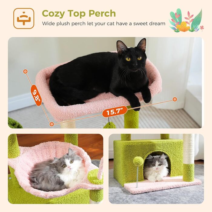 Котячий комплекс PAWZ Road для кімнатних котів, рожевий, 83 см – з гамаком, сизалевим стовпчиком, лежаком та ігровою вежею
