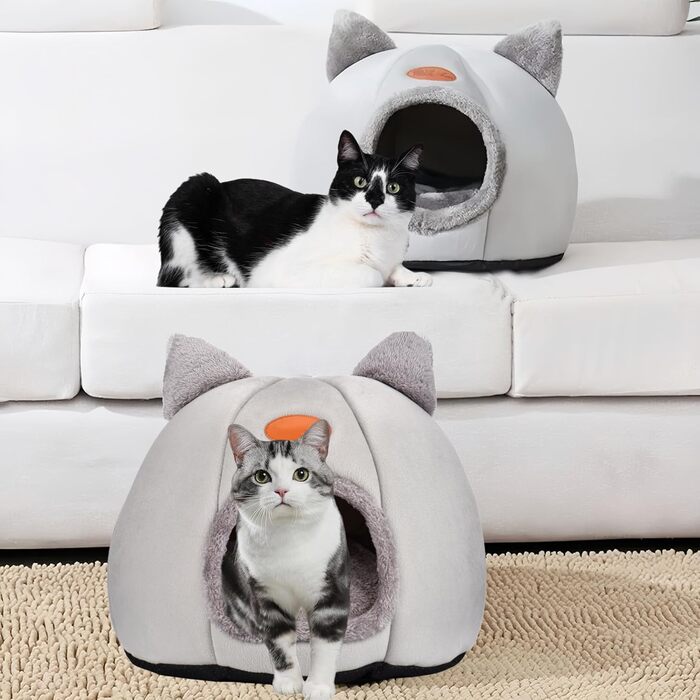 Кігтеточка-будиночок для котів, тепла та м'яка печера-ліжко для кошенят та дорослих котів (сірий, L)