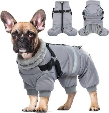 Водонепроникний собачий плащ Hjyokuso, тепла куртка для собак з повідком, зимовий одяг для малих, середніх та великих собак, вітрозахисний зимовий костюм з світловідбиваючими смугами та блискавкою S-XL XL сірий