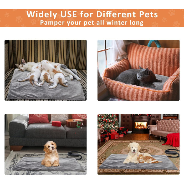 Кішечковий та собачий нагрівальний килимок, 45 x 45 см, 5 таймерів та 6 температурних режимів, вологостійкий, для цуценят, собак, котів та кроликів