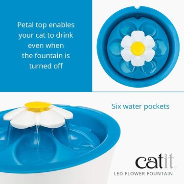 Питний фонтан Catit 2.0 Flower з LED для котів, 3 л, білий/синій + 5 змінних фільтрів Triple Action для фонтану