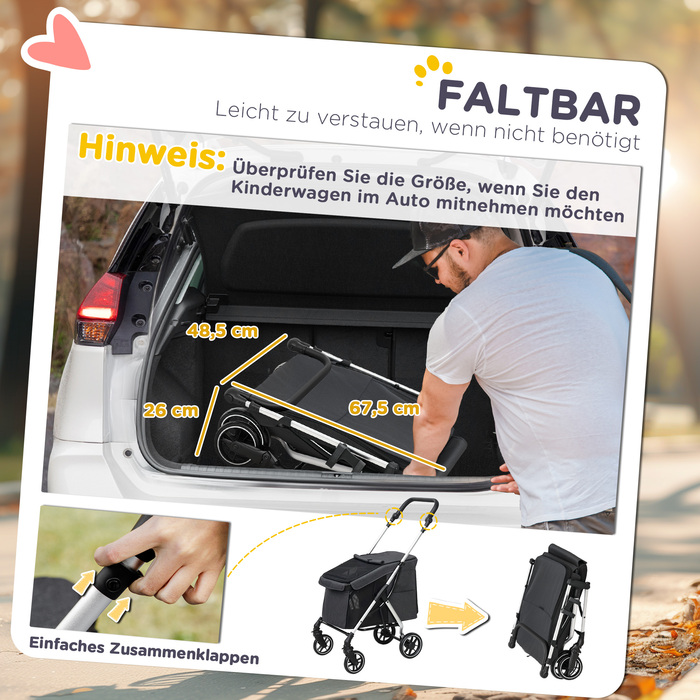 PawHut Dog Stroller Легкий складаний Dog Buggy з алюмінію для собак і кішок до 10 кг Cat Buggy з подушками Сітка Вікна Двері Кошик для зберігання Котяча коляска Баггі Grey | Аосом