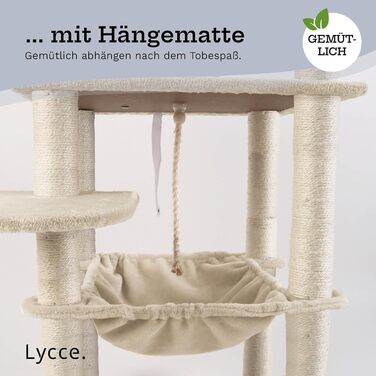 Когтеточка-комплекс Lycce Kratzbaum Royal 145 см: багатоярусна з 10 когтеточками, гніздом, гамаком, 4 платформами, плюшевим м'ячиком, бежева, стабільна, економна