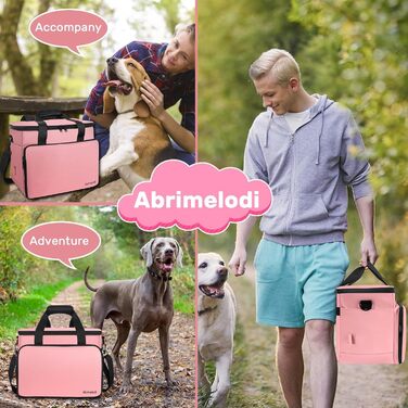 Сумка для собак Abrimelodi, відповідна вимогам авіакомпаній, з 2 складною мискою та кишенькою для ласощів (Рожева)