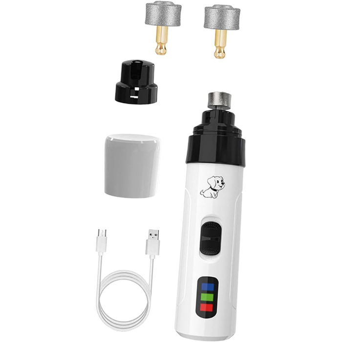 Електричний триммер для когтів собак та котів Fenteer - тиха робота, 2 швидкості, 3 насадки, професійний