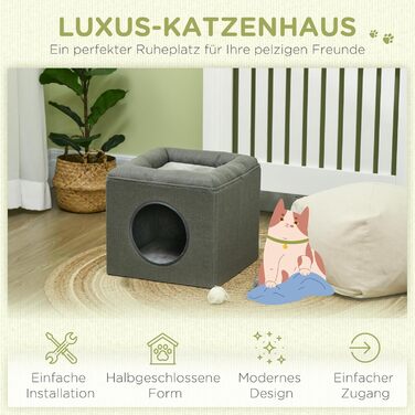 Будиночок для котів PawHut, двоярусний, з подушкою, котяча хатинка для котів до 5 кг, 36,5×36,5×33 см, зелений