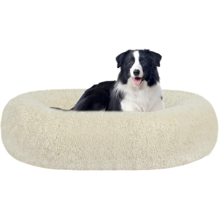 Ортопедичне ліжко для собак, кругле, м'яке, для котів та собак, 70 см Ø, (90 x 90 x 20 см), бежеве
