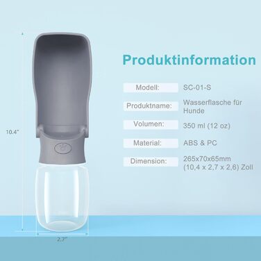 Водяна пляшка для собак на прогулянку 570мл або 350мл - портативна фляга для цуценят, малих, середніх та великих собак (Сірий)