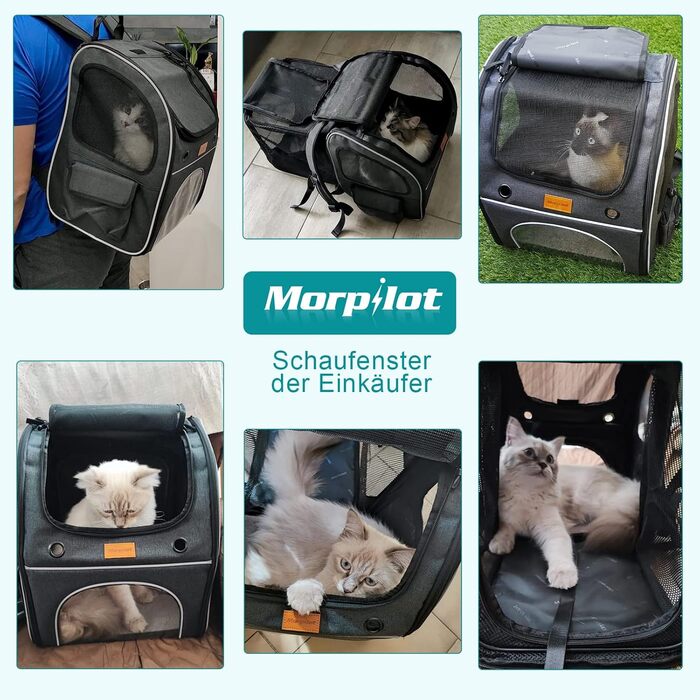 Розширюваний рюкзак для котів Morpilot, великий, до 8 кг, складаний, з внутрішнім повідцем і килимком для тварин, підходить для котів і маленьких собак