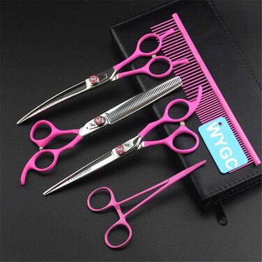 Професійна ножиця для стрижки собак WYGC PETS Profi Premium 440C з нержавіючої сталі. Набір для грумінгу: пряма, вигнута, з гребінцем. Ідеально для розрідження та догляду. 7,0 дюймів