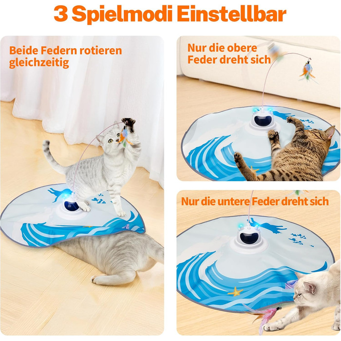Інтерактивна іграшка для котів Toozey з 3 знімними пір'ями, електрична іграшка з автоматичною подачею пір'я та USB-зарядкою, іграшка для самостійних ігор для котів будь-якого віку, блакитна