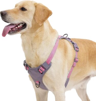 Шлейка для собак Huntboo Anti-Zug для малих, середніх та великих собак, непрогульна, з світловідбиваючими елементами та 2 карабінами, регульована для тренувань та бігу (M), рожева
