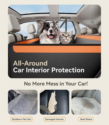 Подовжувач для заднього сидіння автомобіля для собак, преміум PU-шкіра, захисний чохол для сидіння з жорсткою основою, витримує 180 кг, водовідштовхувальний, універсальний, оранжево-чорний