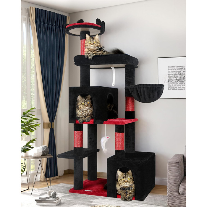Котячий будинок F62 Gothic 157,5 см, чорний, вежа для котів з великою платформою, дряпка, затишні будиночки для домашніх котів