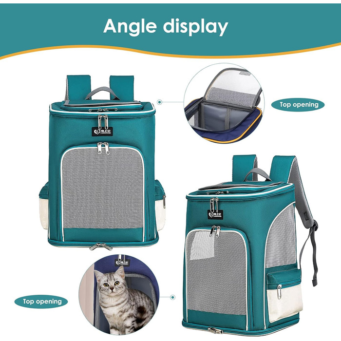 Рюкзак для собак та котів PETCUTE, дихаючий, з висувною підстилкою, прозоре вікно, складаний, з безпечним шнуром, для подорожей, Malachitgrün+Weiß
