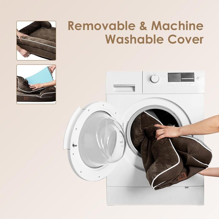 Ортопедичне ліжко для собак великих порід, 104x69 см, з піною з пам'яті, кошик для собак середніх порід, миється, водонепроникне, з неслизьким покриттям, диванчик для собак з високим бортиком, коричневий, розмір L 104 x 68.5 x 17 см