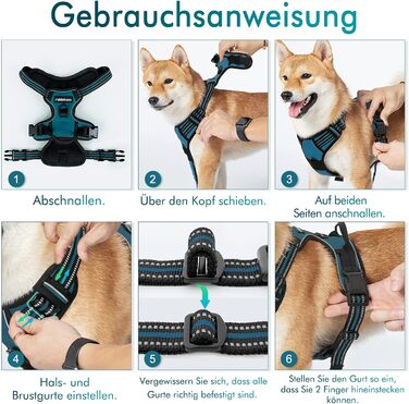 Нашийник для собак Rabbitgoo середнього розміру, анти-тяга, регульований, для великих собак, дихаючий, з світловідбиваючими смугами, безпечний, темно-зелений M (1 шт.)