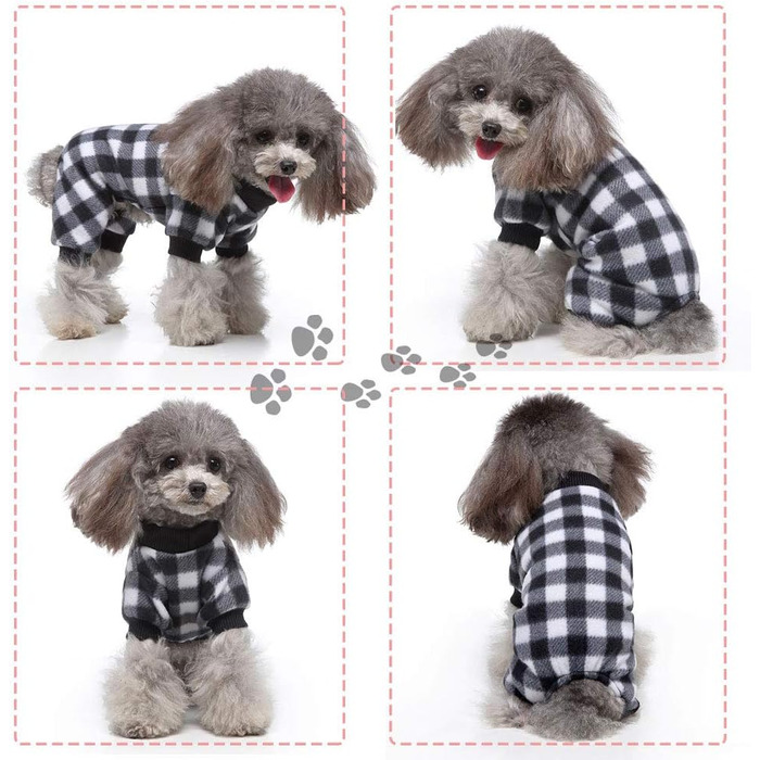 Теплий флісовий халат для собак, м'який одяг для собак, комбінезон для собак, теплий, бавовняний одяг для маленьких собак та котів (Чорний/Білий в клітинку, S)