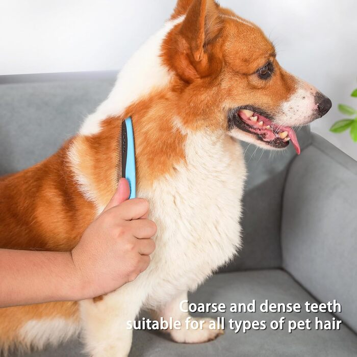 Інструмент для видалення підшерстя домашніх тварин: двосторонній гребінь та щітка для котів та собак. Видаляє звальне та заплутане підшерстя. (Синій та чорний, розмір Small)