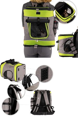 Сумка-рюкзак для кота Lionto, сіро-зелений, 34x30x42 см, водонепроникна, з кишенею для пляшки та подушкою, до 10 кг