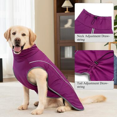 Теплий непромокальний зимовий флісовий одяг для собак - куртка-пуловер, відбиваючий, з блискавкою, для прогулянок, XL, фуксія