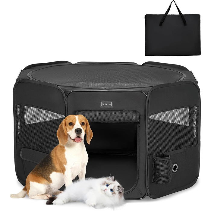 PETSFIT Розкладний вольєр для цуценят та дрібних тварин, вольєр для собак, котів, чорний, M, 92x84x53 см